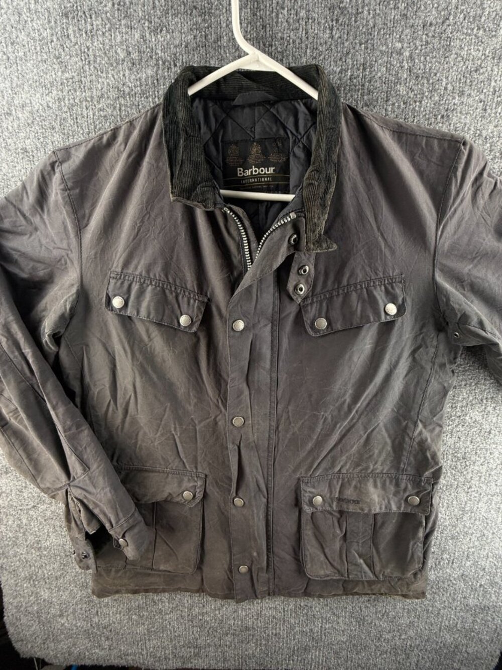 Barbour International Duke Waxed Jacket TR Women Full Zip Large Blue Gray Ladies